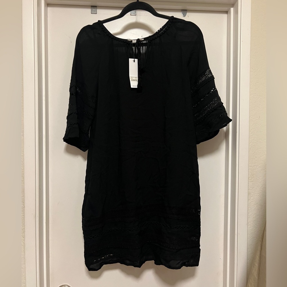 NWT BB Dakota Black 2 pcs Gerado Lace Drop Shoulder Keyhole Neck Crepe Dress XS